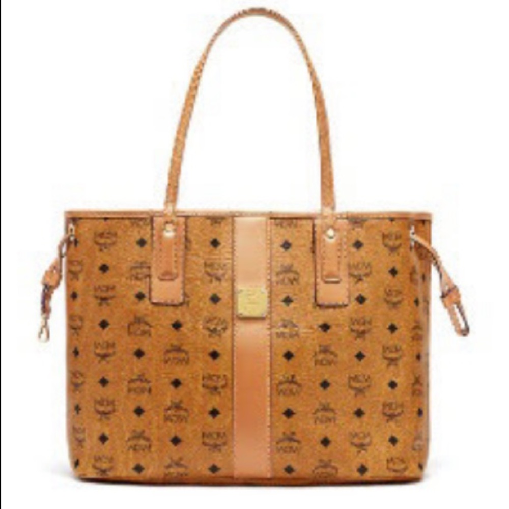 MCM Liz Visetos Tote (Large, Cognac) Reversible